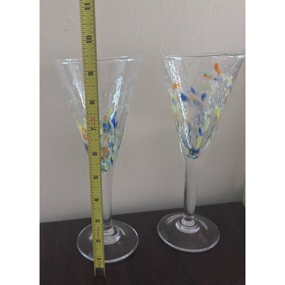 VNT  La Verrerie De Biot 9 1/4”Crystal Confetti, champagne fluids/ Set of 2 - Picture 3 of 5